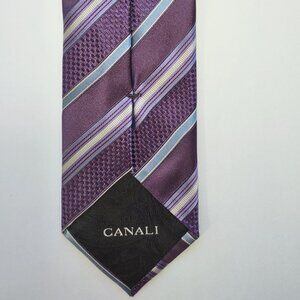 Canali 100% Silk Tie Stripes & Micropattern  Made in Italy Purple/Blue EUC
